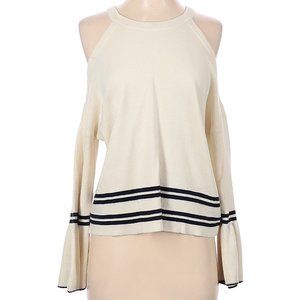 Anthropologie Knitted & Knotted Ivory Pullover Sweater with black stripes Size S